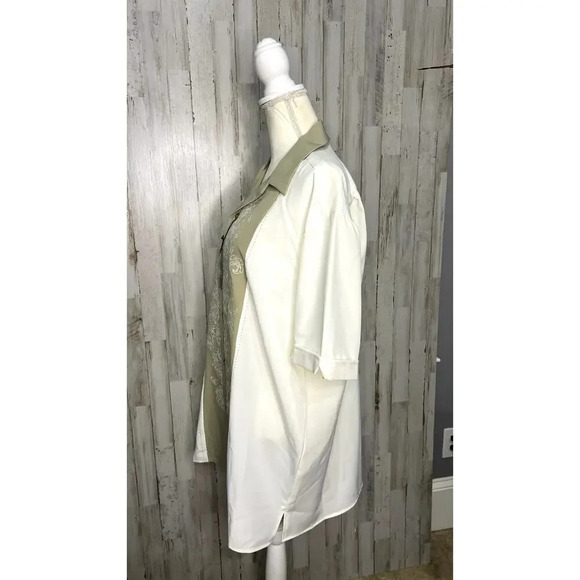 NWT Pronti Men's Size Large‎ Beige Embroidered Short Sleeve Button-Up Shirt - Picture 5 of 6